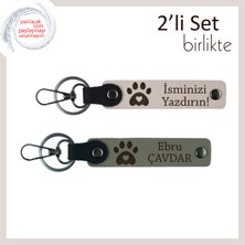 Hayvanlar Için Duygusal Bağ Taşıyanlara Uygun Armağan, Kalpli Patili Anahtarlık Seti, Pudra-Kül Gri