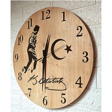 Bej Ahşap Desenli Lazer Işlemeli Atatürk Saat 44CM