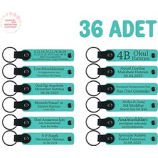 Dönem Bitişi Için Hazırlanmış Sınıf Hediyesi, 36’lı Set, Isim Yazılabilir Deri Anahtarlık, Turkuaz