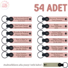 Şirket Gezilerine Özel Yazılı, 54'lü Set, Isimli Deri Hatıra Anahtarlık, Pudra & Sütlü Kahve