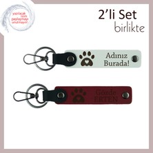 Isim Yazılabilir Kalpli Pati Tasarımı, Sevgiliye Hediyelik Anahtarlık Takımı, Beyaz-Bordo