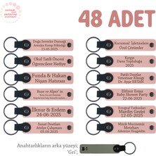 Babyshower Partilerine Özel Hediyelik Anahtarlık 48'li Set, Bebek Ismi Yazılı, Pudra & Gri
