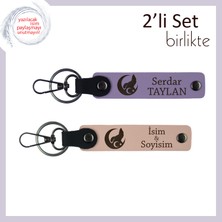 Vatan Sevgisi Için  Bozkurt ve Ayyıldız Anahtarlık – Kişisel Hediyelik Deri Set X2, Mor-Yavru Ağzı