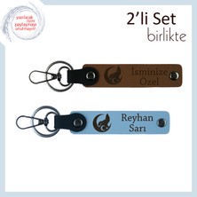 Şirket Çalışanlarına Bozkurt ve Ayyıldız Hediye – Isme Özel 2’li Anahtarlık Takım, Açık Kahve-Mavi