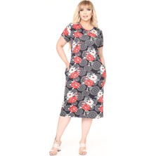 Yazlık Çift Cepli Kısa Kol Esnek Büyük Beden Elbise 9F-2678