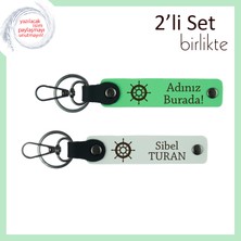 Yolculuklara Eşlik Eden Hediyelik, Gemi Desenli Deri Anahtarlık Seti, Fıstık Yeşil-Beyaz