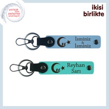 Vatansever Bir Hediye – Çocuk ve Ayyıldız Temalı 2’li Kişisel Anahtarlık Seti, Gök Mavi-Turkuaz