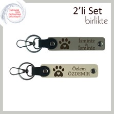 Veteriner Kliniğine Kurumsal Hediye, Kalpli Pati Desenli Deri Anahtarlık Takımı, Kül Gri-Sütlü Kahve