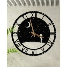 Modern Metal Duvar Saati, Çocuk Dekorlu, 45X45CM, Mat Siyah Şık Tasarım