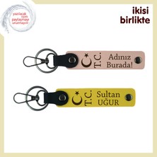 Miaju Gönülden Gelen Anlamlı Bir Hediye, Ay Yıldız Tc Kişisel Isimli Deri Anahtarlık X2, Yavru Ağzı-Sarı