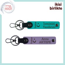 Miaju Doktora Teşekkür Hediyesi – Ayyıldız ve Türkiye Desenli Deri Anahtarlık Seti, Koyu Turkuaz-Mor