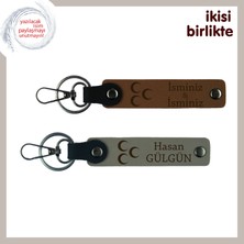 Miaju Çiftlere Anlamlı Hediye, Üç Hilal Desenli Isim Soyisim 2’li Anahtarlık, A Kahve-Kül Gri