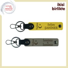 Miaju Birlikte Yazılan Hikâyeye Hediye – Ayyıldız ve Türkiye Isimli Deri Anahtarlık Takımı, Sarı-Kül Gri