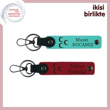 Miaju Üç Hilal Gibi Parlayan Aşkınız Için, Isim Yazılabilen Deri Anahtarlık X2, Turkuaz-Kırmızı