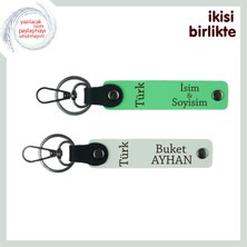 Miaju Ailene Anlamlı Hediye – Türk Yazısı Isimli 2’li Anahtarlık Takımı, Fıstık Yeşil-Beyaz