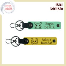 Miaju Evdeki Minik Patiyi Temsil Eden Hediyelik, Kedili Deri Anahtarlık Takımı, Açık Yeşil-Sarı