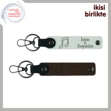 Miaju Sol Anahtarı Detaylı Deri Tasarım, Kişiye Özel Hediyelik Anahtarlık Seti, Beyaz-Koyu Kahve