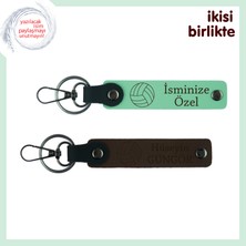 Miaju Kupa Günlerine Anlam Katan Tasarım, Voleybol Toplu Deri Anahtarlık Seti, Açık Yeşil-Koyu Kahve