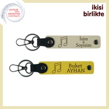 Miaju Şarkılarla Başlayan Aşka Şık Dokunuş, Kişiye Özel Anahtarlık Takımı, Sütlü Kahve-Sarı