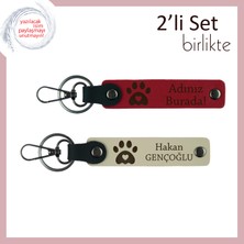 Miaju Hayvanları Seven Gençlere Sevimli Hediye, Kalpli Pati Figürlü Deri Anahtarlık Seti, Kırmızı-S Kahve