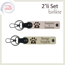 Miaju Hayvan Sever Çiftler Için Ortak Tasarım, Kalpli Pati Temalı Deri Anahtarlık Seti, Pudra-Sütlü Kahve