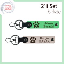 Miaju Kedi Seven Arkadaşa Kalıcı Hediye, Kalpli Pati Temalı Deri Set, Isim Yazılabilir, Fıstık Yeşil-Pudra