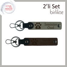 Miaju Evcil Hayvanlarını Seven Tüm Çiftlere Uygun Kişisel Hediye, Pati Kalpli Set, Kül Gri-Koyu Kahve