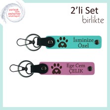 Miaju Veteriner Hekime Anlamlı ve Şık Teşekkür, Kalpli Pati Temalı Deri Anahtarlık Seti, Turkuaz-Pembe