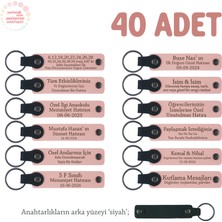 Miaju Promosyon Firmalarına Özel Üretim, 40'lı Set, Marka Yazılı Deri Hediye Anahtarlık, Pudra & Siyah