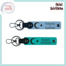 Miaju Yeni Ofise Milli Motifli Dokunuş – Ay Yıldızlı 2’li Anahtarlık Hediye Seti, Gök Mavi-Turkuaz