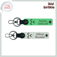 Miaju Ailene Anlamlı Hediye – Üç Hilal Temalı Isim Yazılı 2’li Anahtarlık Takımı, Fıstık Yeşil-Beyaz