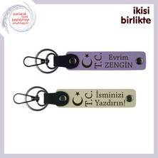 Miaju Türk Ruhunu Yansıtan Ay Yıldız Tc Anahtarlık, Kişiye Özel Deri Hediye Seçeneği, Mor-Sütlü Kahve