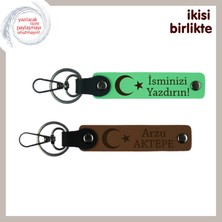 Miaju Klasik Severler Için Vatansever Dokunuş – Ay Yıldız ve Isimli Anahtarlık 2' Li, Fıstık Yeşil-Kahve