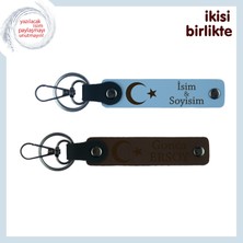 Miaju Ay Yıldızın Gücüyle Tasarlanan – Kişisel Isimli 2’li Deri Anahtarlık Takımı, Gök Mavi-Kahve