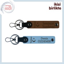 Miaju Şirket Çalışanlarına Ayyıldız ve Türkiye Hediye – Isme Özel 2’li Anahtarlık Takım, Açık Kahve-Mavi