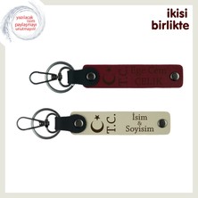 Miaju Vatan Temalı Sevgiliye Hediye – Ay Yıldız Tc, Isimli 2’li Deri Anahtarlık Seti, Bordo-Sütlü Kahve