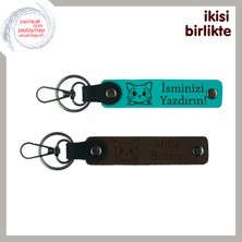 Miaju Minik Pati Aracılığıyla Kurulan Bağa Anlamlı Hatıra, Deri Anahtarlık Takımı, Koyu Turkuaz-Koyu Kahve