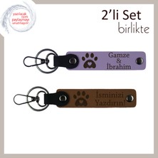 Miaju Çocuğunun Ilk Evcil Hayvanına Anlamlı Hatıra, Kalpli Pati Temalı Deri Anahtarlık Takımı, Mor-A Kahve