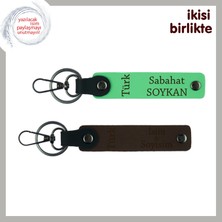 Miaju Yeni Mezuna Şık Hediye – Türk Yazısı Desenli Isimli 2’li Anahtarlık, Fıstık Yeşil-Kahve