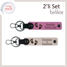 Miaju Yeni Doğmuş Bebeğin Anısını Taşıyacak Sevimli Hediyelik, Kalpli Ayak Temalı Deri Takım, Pembe-Pudra