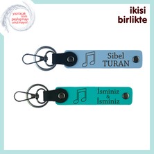 Miaju Evlilik Yıl Dönümüne Şarkılı Anı, Kişiye Özel Nota Temalı Anahtarlık Takımı, Gök Mavi-Koyu Turkuaz