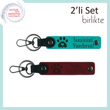 Miaju Kedi Sahiplerinin Her Gün Yanında Taşıyabileceği Hediyelik, Kalpli Pati Anahtarlık, K Turkuaz-Bordo