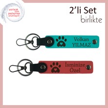 Miaju Hayvan Sevgisini Günlük Yaşantıya Taşıyanlara Özel, Kalpli Pati Deri Anahtarlık, Koyu Turkuaz-Nar