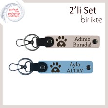 Miaju Veteriner Kliniği Açılış Hediyesi Olarak Kullanılabilecek Kalpli Pati Anahtarlık Takımı, Pudra-Mavi