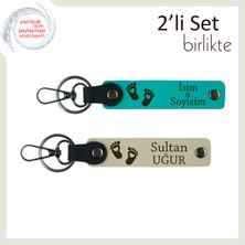 Miaju Doğum Günü Hatırası Olarak Saklanacak, Kalpli Ayak Figürlü Kişiye Özel Anahtarlık, K Turkuaz-S Kahve