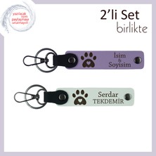 Miaju Pati Figürlü Deri Anahtarlık Seti, Kalp Detaylı Tasarımıyla Sevimli Hediye Seçeneği, Lila-Beyaz