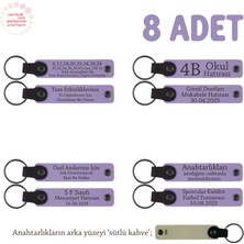 Miaju Sınıf Etkinliklerinde Özel Hediyelik 8'li Set Anahtarlık, Öğrenci Ismi Yazılı, Mor Menekşe & S Kahve
