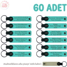 Miaju Uygulamalı Eğitim Haftası Hatırası, 60'lı Set, Kişiye Özel Yazılı Deri Anahtarlık, Turkuaz & S Kahve