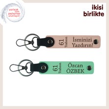 Miaju Yeni Evli Trabzonlu Çifte Hatıra, 61 Yazılı Deri Anahtarlık 2'li Set, Yavru Ağzı-Açık Yeşil