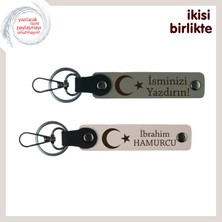 Miaju Kişiselleştirilebilir Özellikli Ay Yıldız Motifli Isim Yazılabilen Anahtarlık Set, Kül Gri-Pudra